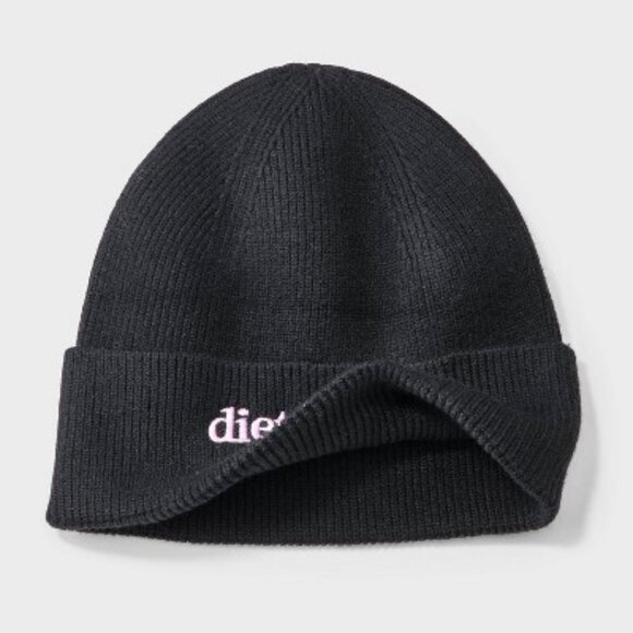 NWT Diet Coke Girlie Beanie Exclusive Black Pink Embroidered Ribbed Knit Hat ? main image 4